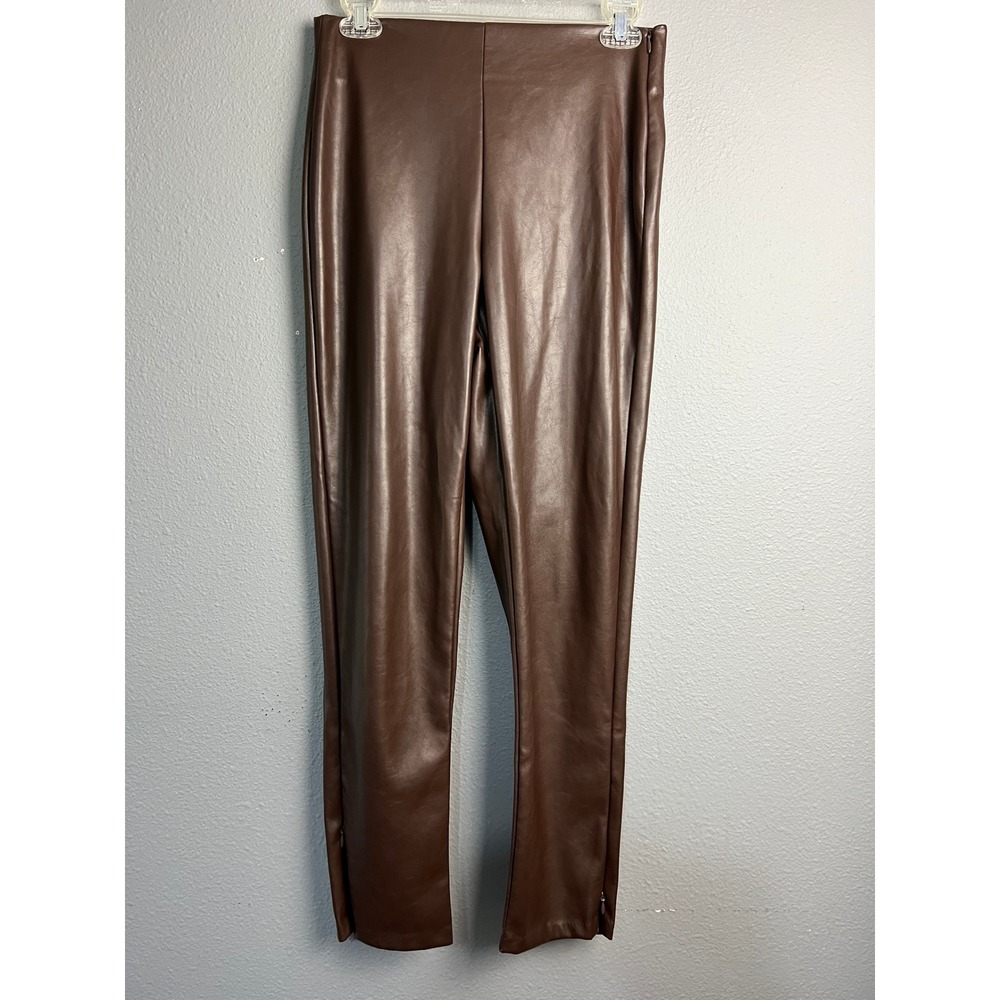 Old‎ Navy Extra High Rise Skinny Faux Leather Pants Brown Side Zip Ankle Zip 4